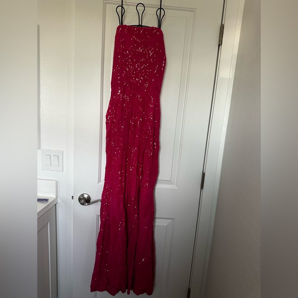 Stunning Pink Sequin Prom Gown